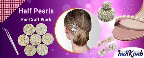 INDIKONB Half Cut Pearls for Jewellery Making Craft, Round Flat Back ...