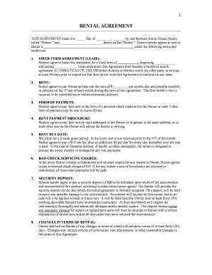 Fillable Online Blank Rental Agreement Form - Aaron Grisez Fax Email ...
