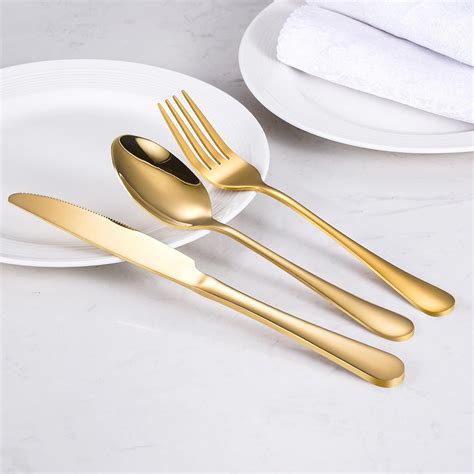 Everly Quinn 60-Pcs Gold Silverware Set - Stainless Steel Flatware Cutlery Set Service for 20 ...
