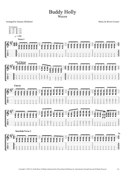Buddy Holly (arr. Seamus McDaniel) by Weezer Sheet Music for Guitar Tab ...