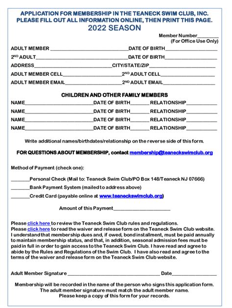 Fillable Online teaneckswimclub.orgredirectdownloadsTeaneck Swim Club ...
