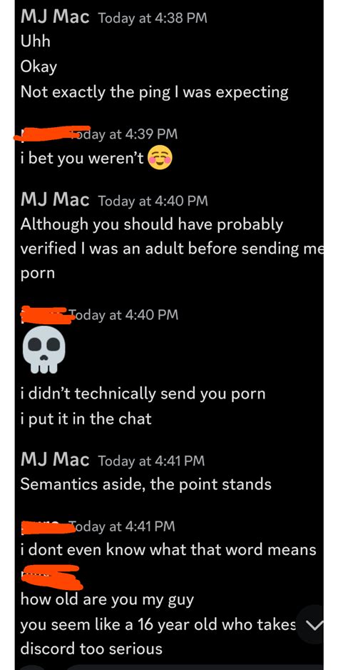 Pinged me with porn in unrestricted chat. Censored word is n word. : r ...