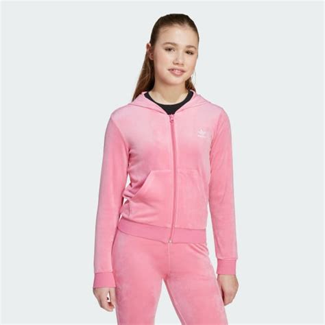 adidas Velour Zip Hoodie - Pink | Free Shipping with adiClub