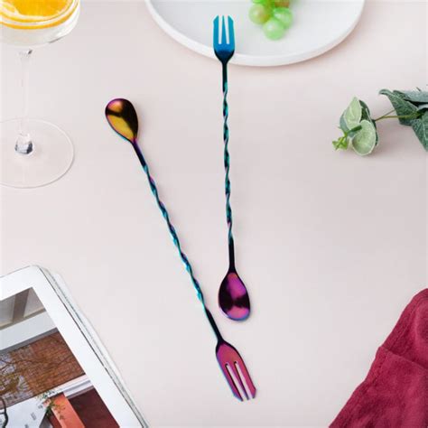 Bar Spoon With Fork Multicolour Set of 2 Online - Premium Stirrer ...