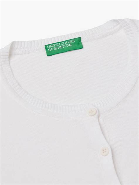 Benetton Round Neck Long Sleeve Cardigan, Optical White