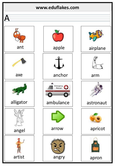 Kindergarten - Words starting with letter A | Kindergarten works, Kids ...