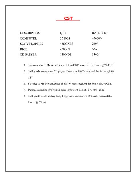 Disha CAA Assiments - HELLO WORLD - CST DESCRIPTION QTY RATE PER ...