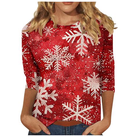 Bcresic Snowflake Christmas Shirts for Women Cute Bright Christmas Tops ...