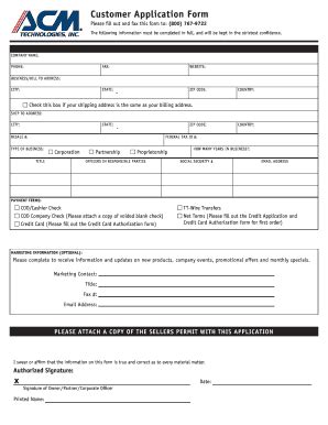 Customer Application Form - Blank Fillable Template | Fill Out, Print ...