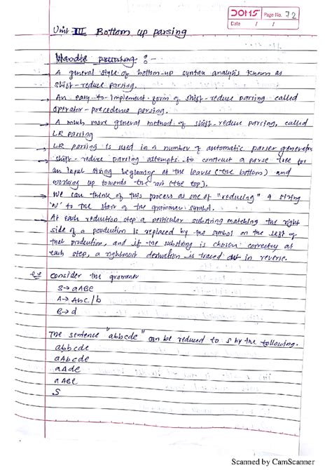 Unit 3 bottom up parsing - Computer science and engineering - Studocu