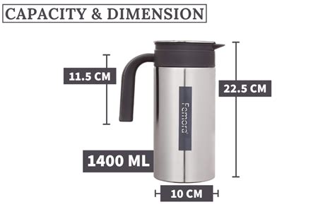 Buy Femora Stainless Steel Grand Jug with Handle - 1.4 L, Silver Black ...