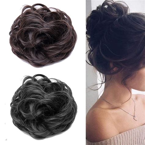 Flysales® Combo of 2 Pcs(Black and Brown) Messy Hair Buns For Women ...
