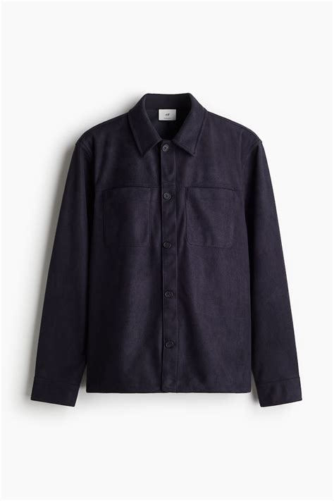 Regular Fit Napped overshirt - Navy blue - Men | H&M IN