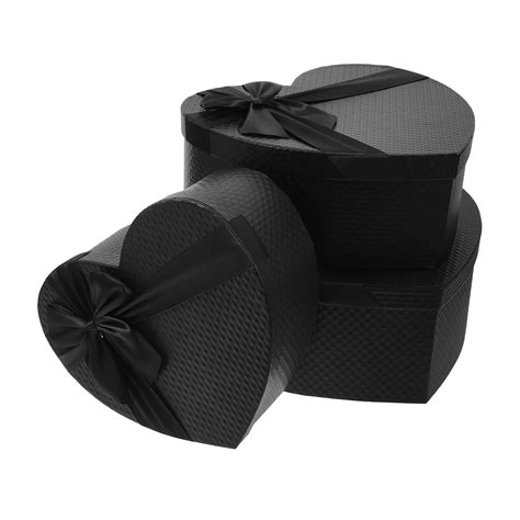 Heart Shaped Gift Boxes for Valentine's Day Elegant Black Set of Three ...