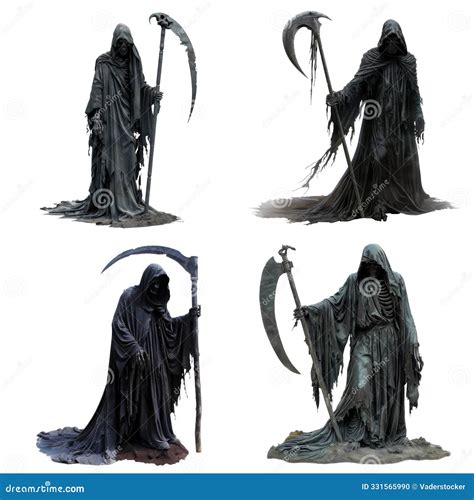 Four Grim Reapers with Scythes and Robes Stock Photo - Illustration of ...