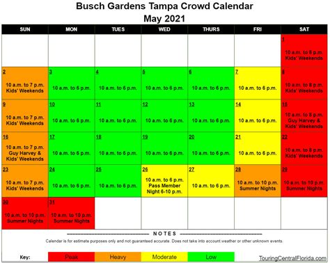 Busch Gardens Crowd Calendar