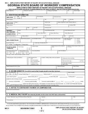 WC-1 EMPLOYERS FIRST REPORT OF INJURY OR OCCUPATIONAL ... - Fill and ...