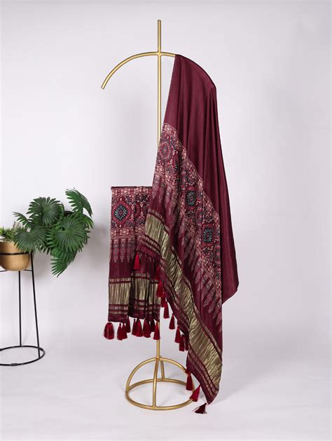 Maroon Color Digital Print And Lagadi Patta Gaji Silk Dupatta ...