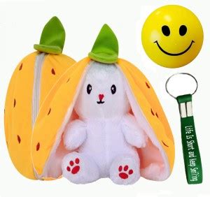 Gking Zipper Reversible Strawberry Bunny With Smile Ball Soft Toy for ...