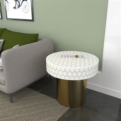 Inlay Round Side Table- HoneyComb