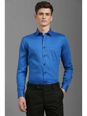 Buy Louis Philippe Men Blue Slim Fit Textured Full Sleeves Formal Shirt ...