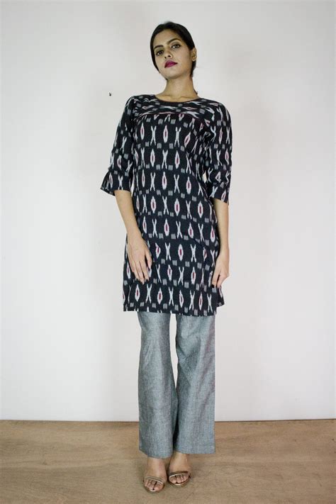 Patang Kurta - Black Maroon Geomertic Ikat – Pilgrim