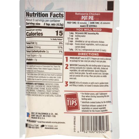 McCormick Rotisserie Chicken Pot Pie ONE Casserole Seasoning Mix 1.25 ...