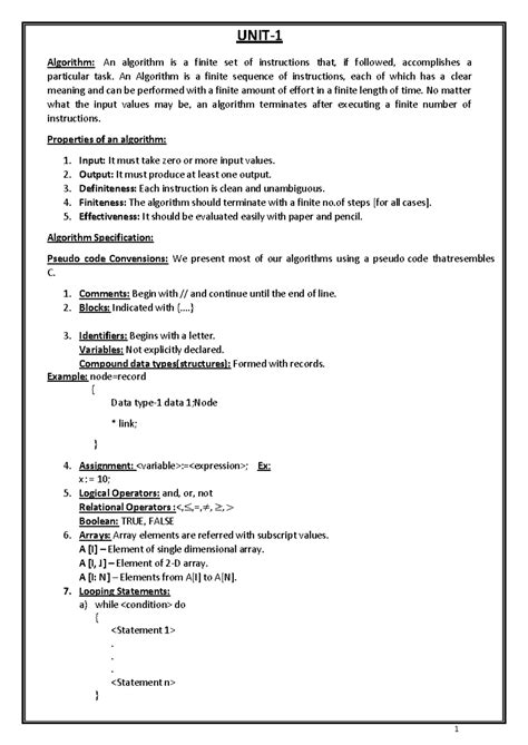 DAA Material For AIML - UNIT- 1 Algorithm: An algorithm is a finite set ...