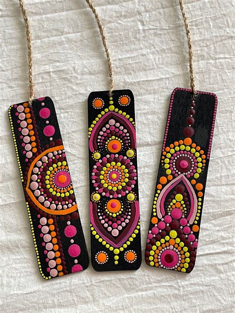 Hand painted wooden bookmark dot painting dot mandala – Artofit