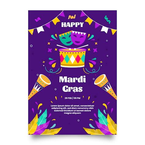 Flache vertikale Plakatvorlage für Karneval | Kostenlose Vektor