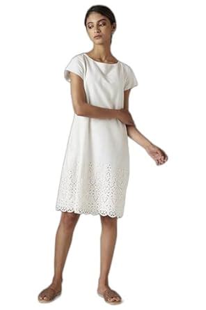 Buy W for Woman Women's Cotton Ecru Schiffli Border Collatch Dress ...