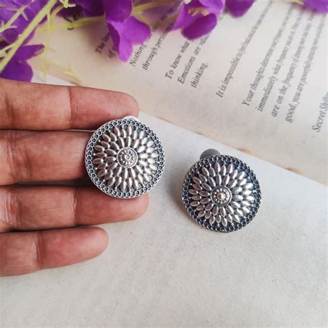 "Shailaja" Silver Look Alike Oxidized Brass Studs – The Fiona Store
