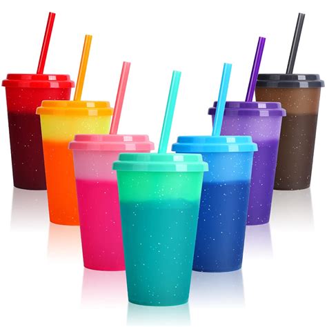 Buy Color Changing Cups with Lids & Straws - 7 Pack 12 oz Reusable Cute ...