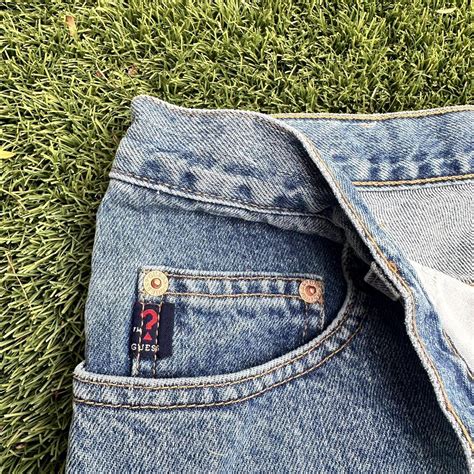 vintage guess blue jeans with cute detailing... - Depop