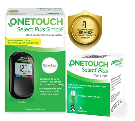 OneTouch Select Plus Simple Glucometer (Free 10 strips + Lancing Device ...