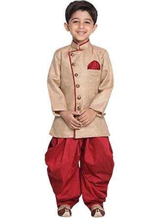 JBN Creation Boys' Biscuit and Maroon Cotton Blend Sherwani and Dhoti ...