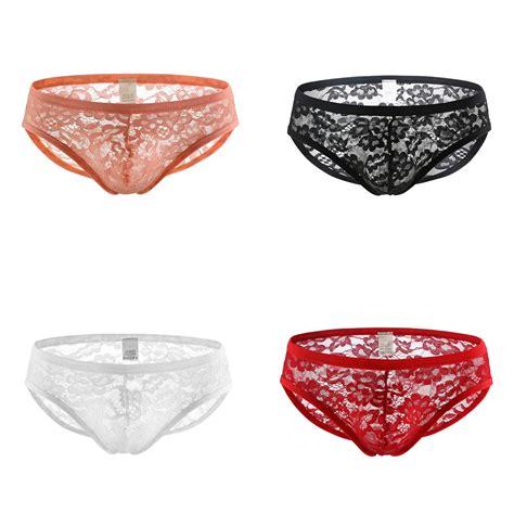 Sexy Mens Lace Underwear Low Rise Ultra Thin Transparent Briefs