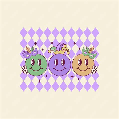 Premium Vector | Cute retro illustration of happy faces for mardi gras ...