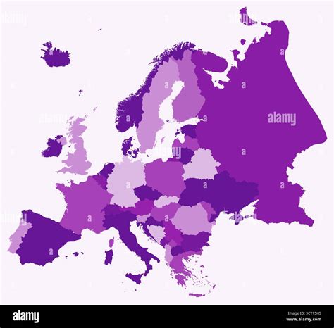 Map of Europe with countries. Just a simple continent border map with country division. Purple ...