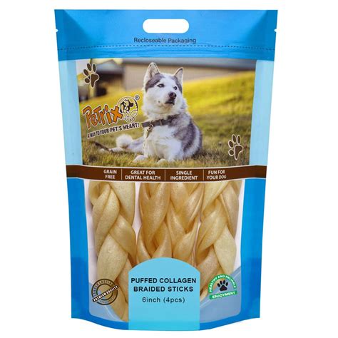 Petrrix Puffed Collagen Braided Sticks 6 inch Chew Sticks for Dogs- 4 ...