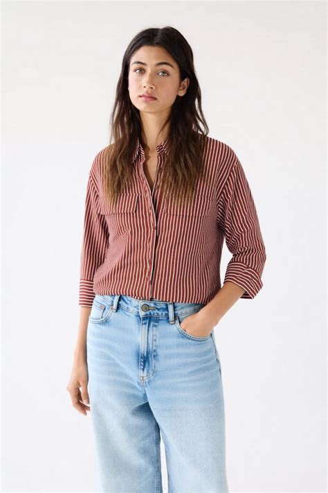 Naelle STRIPED LINEN BLEND SHIRT BROWNSTRIPE – OUTCAST