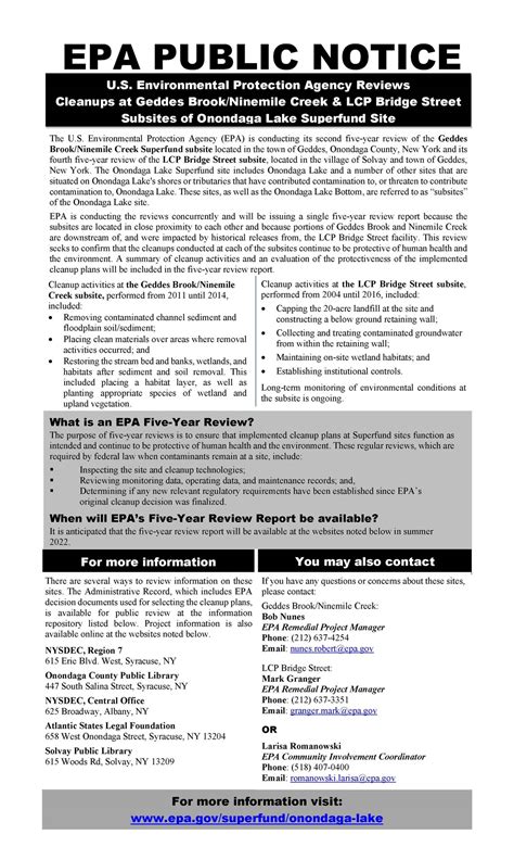 Onondaga Lake Subsites: EPA Five-Year Review Notices -Geddes Brook ...