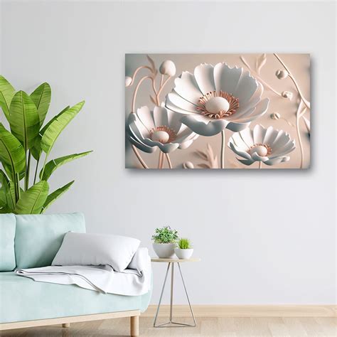 Canvas Painting - White Big 3D Flowers – SkinsLegend