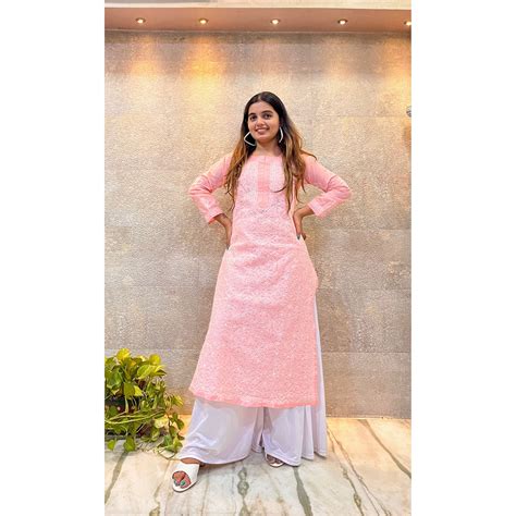 Peach Pure Cotton Chikankari Kurti – The Vasiliki
