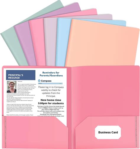 HABGP 6 Pack Colored File Folders with Pockets and Business Card Holder, Pastel Decorative ...