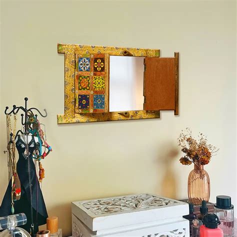 Buy Ekhasa Wooden Handpainted Rectangular Mirror Antique Jharokha ...