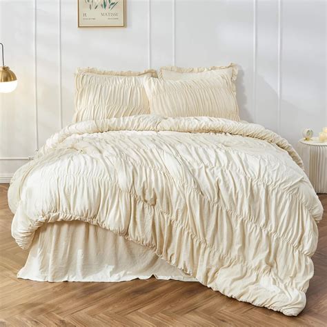 Bonlino Queen Comforter Set - Ruched Comforter Queen Size Bed Set Boho ...