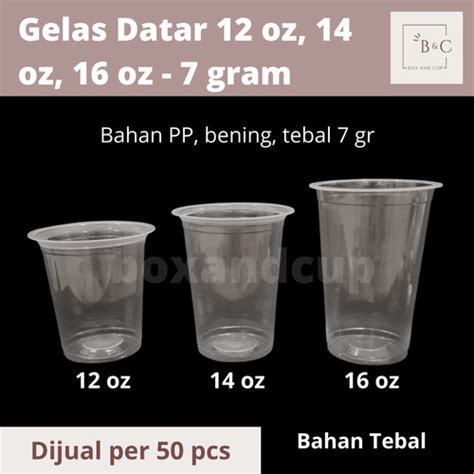 Jual Gelas Cup Plastik Datar Bening TEBAL 7 gr Ukuran 12 oz, 14 oz, 16 ...