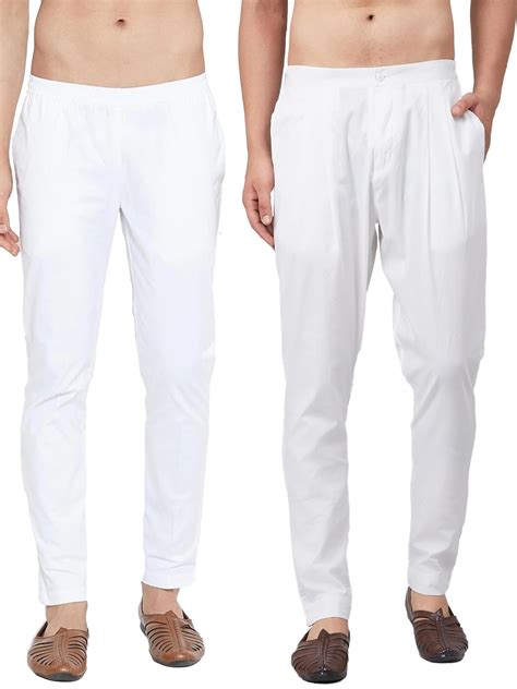 Buy See Designs Men White Solid Pure Cotton Men's Pyjama (Pack of 2 ...
