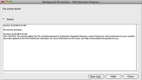 Error: "SVN: #155021. You cannot update this file using Dreamweaver's ...
